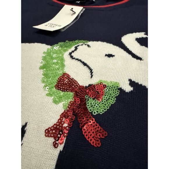 NWT Christmas Sweater Elephant Wreath Sequins XS Navy Blue - Picture 4 of 8